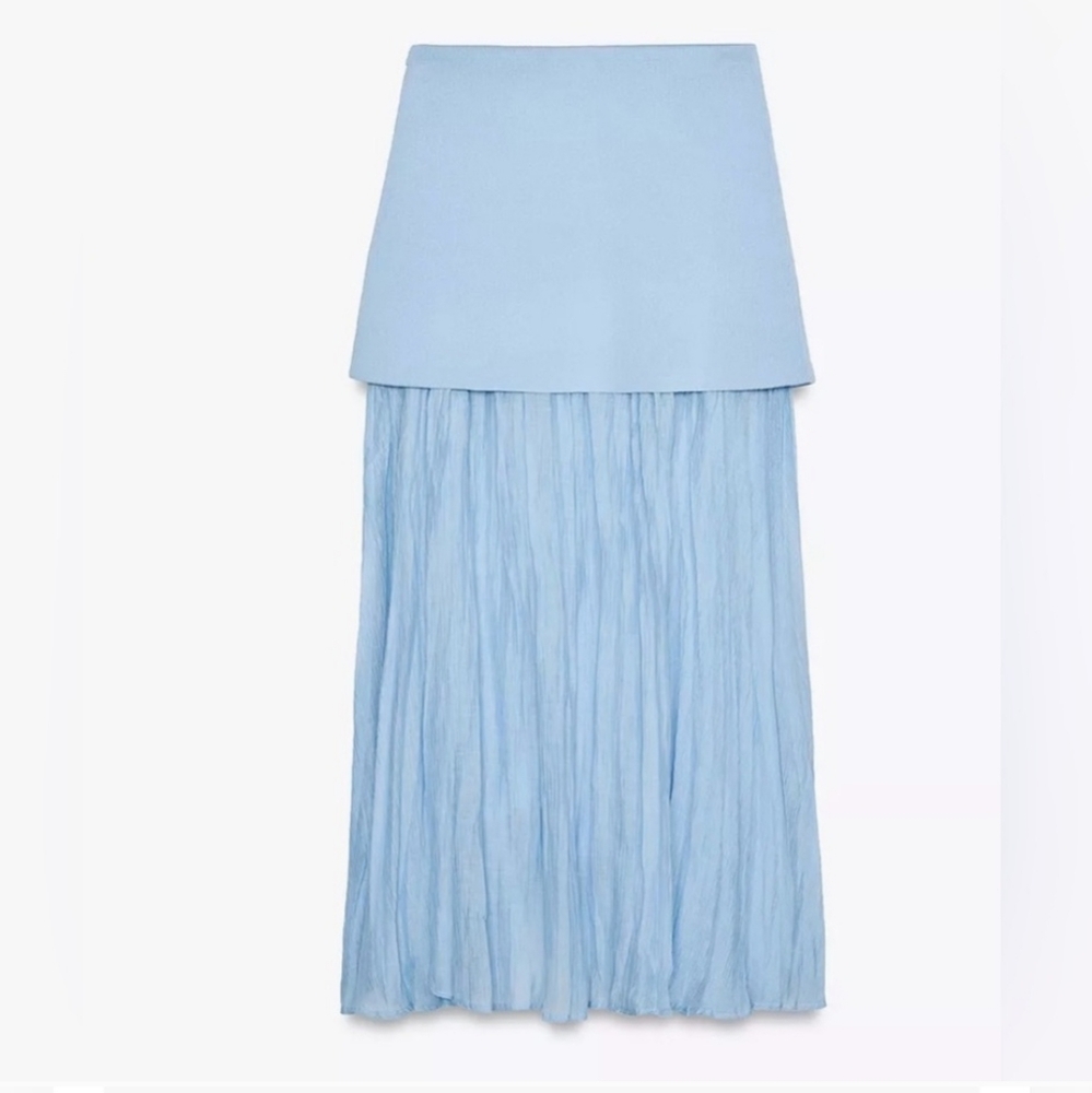 NWT ZARA MIXED PLEATED KNIT SKIRT Elegant Blue SIZE M - Picture 14 of 15